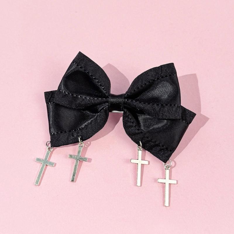 1PC Elegant Bows Hair Clip with Heart Crosses Design Soft Fabric Hairpin For Women Girls Daily Use