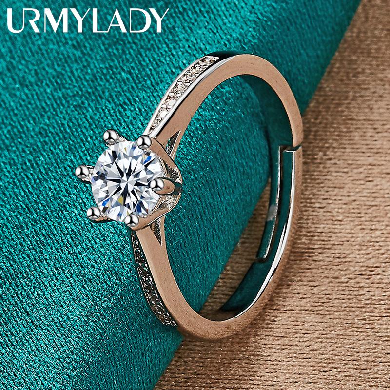 URMYLADY 925 Sterling Silver Six Claw Zircon Ring For Women Wedding Fashion Charm Jewelry