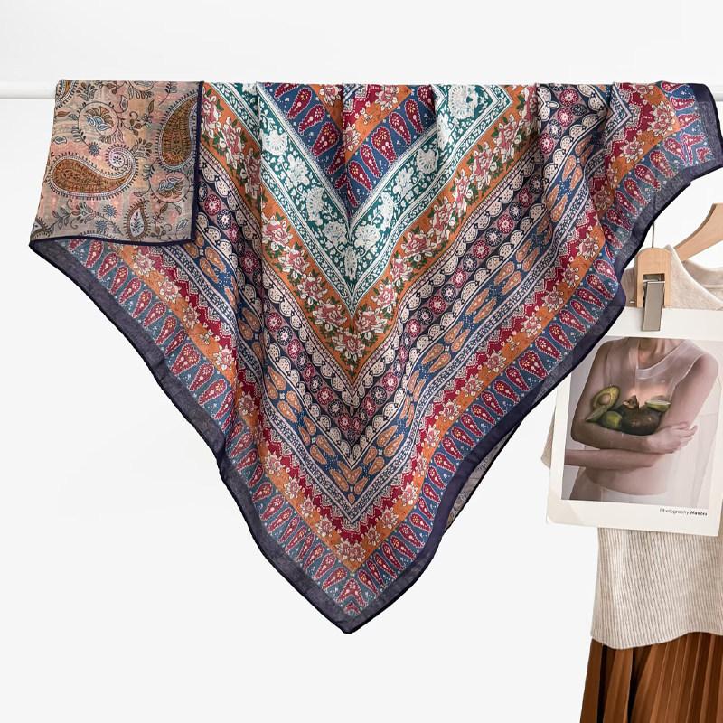 91 Retro Double-sided Velvet Large Square Scarf Women's New Spring and Autumn Foreign Style Fashion Cashew Flower Silk Scarf Neck Scarf Shawl