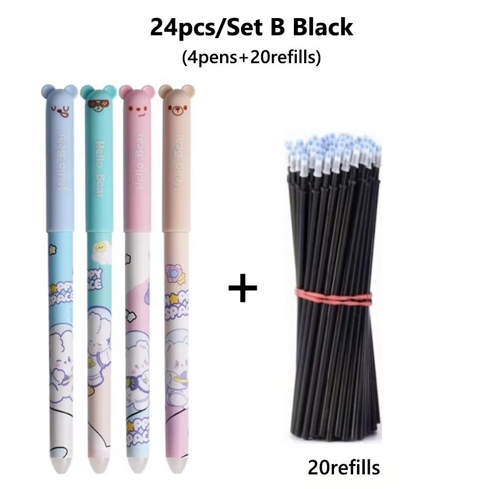 24PCS/Set 0.5mm Erasable Pen Black/Blue Ink Sign Pen Cartoon Ballpoint Pen  Students