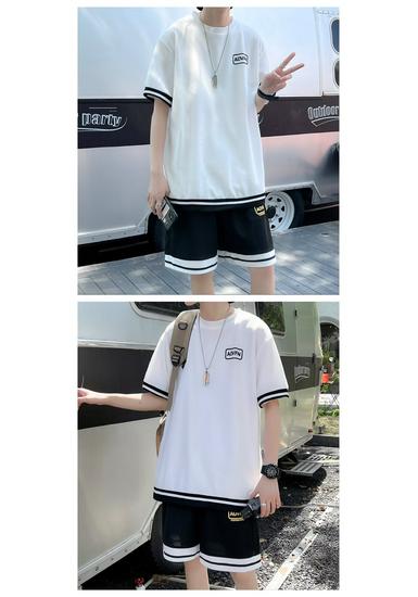 Korean Style Men's Sportswear Set - Short Sleeve T-shirt & Casual Basketball Shorts, Summer 2026 Trend