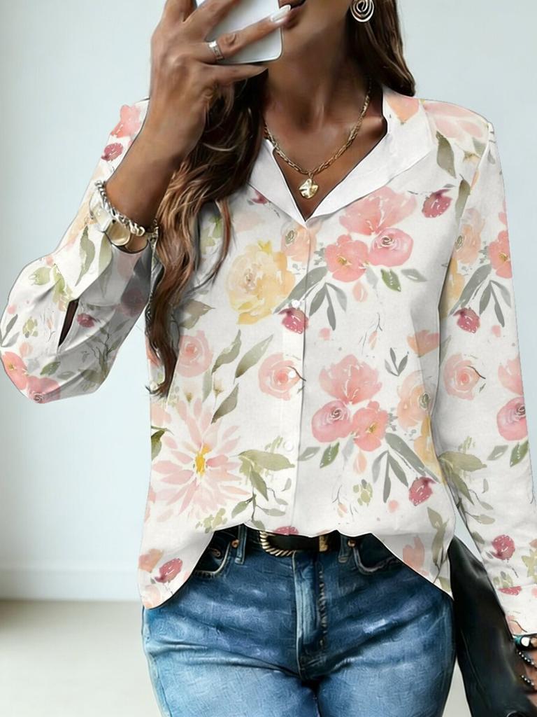 Colorful Cartoon Element Printed Lapel Shirt Women's Loose Casual and Comfortable Single-breasted Commuter Top