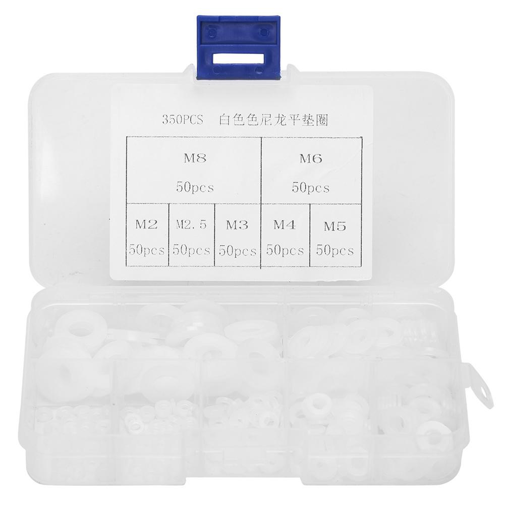 

350pcs White Nylon Plastic Washer Flat Gasket Ring Kit M2M2.5M3M4M5M6M8