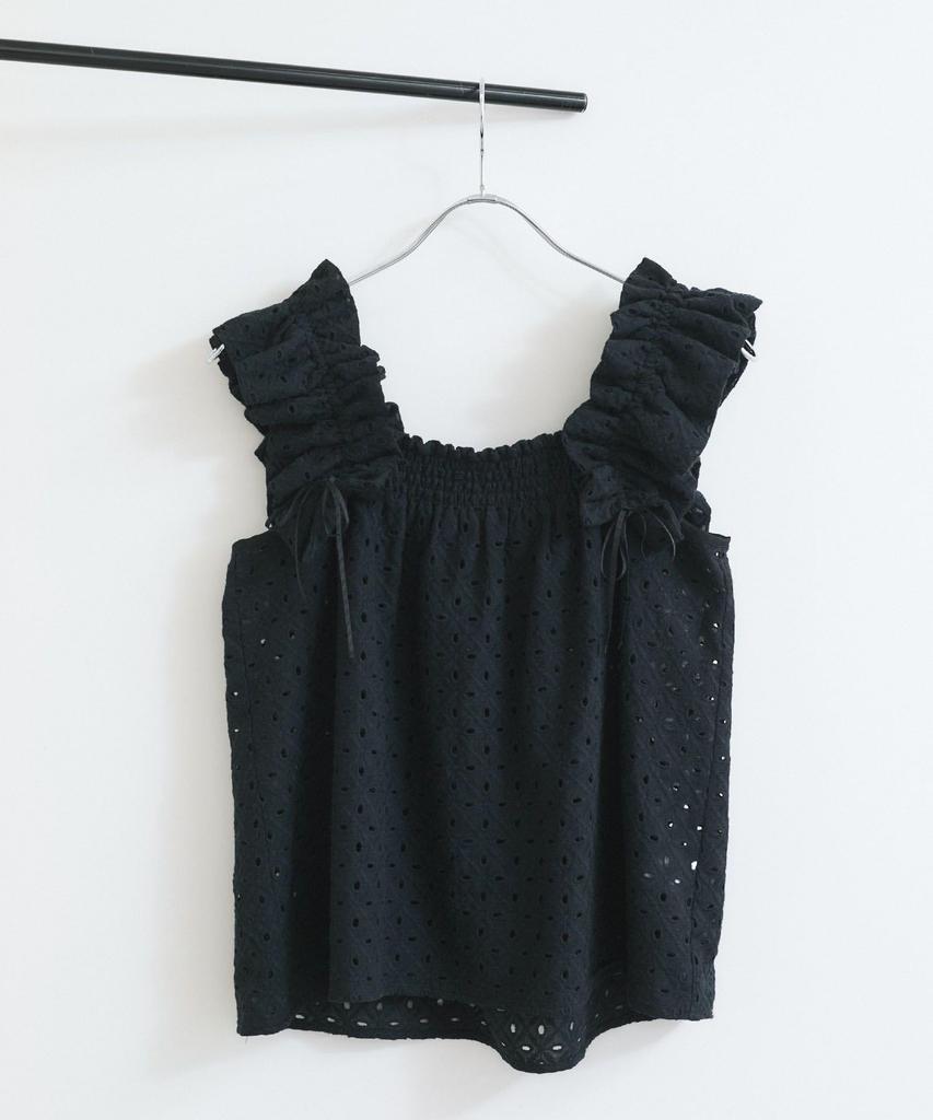 Embroidered Lace Shoulder Black [BIS] 2-Way Blouse, Women's, (01)