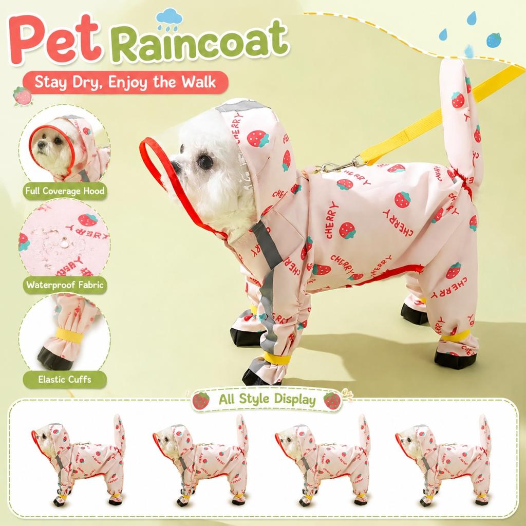 Waterproof Dog Raincoat with Hood and Leg Covers Full Body Coverage Adjustable Design for Small and Medium Pets All Weather Suit