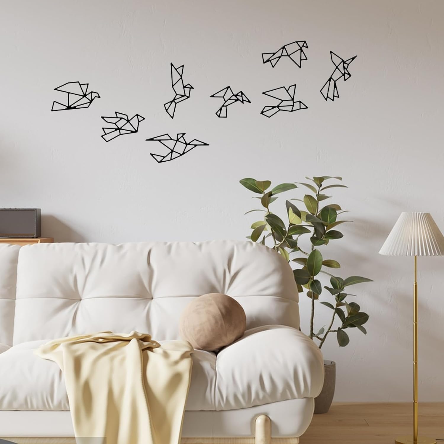 ORIGACH 8 Pcs Black Bird Metal Patio Art Home Decor, Flying Birds Metal Wall Decor, Minimalist Line Bird Modern Garden Wall Art Hanging for Entryway