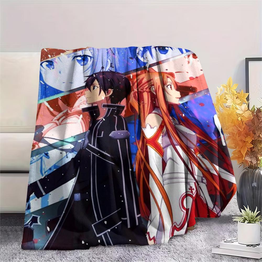 1PC Sword Art Online Print Flannel Blanket, High quality Comfortable for All Seasons, Home Decor, Warmth and Comfort, Perfect for Christmas Gifts