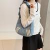 Fashion Denim Hobo Bag Ruched Strap Striped Design Zipper Closure Casual Shoulder Purse for Women