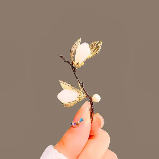 Brooch Magnolia Branch Design Lapel Brooch Pin Sweaters Collars Hats Bags Coats Scarves Badge Versatile Accessory