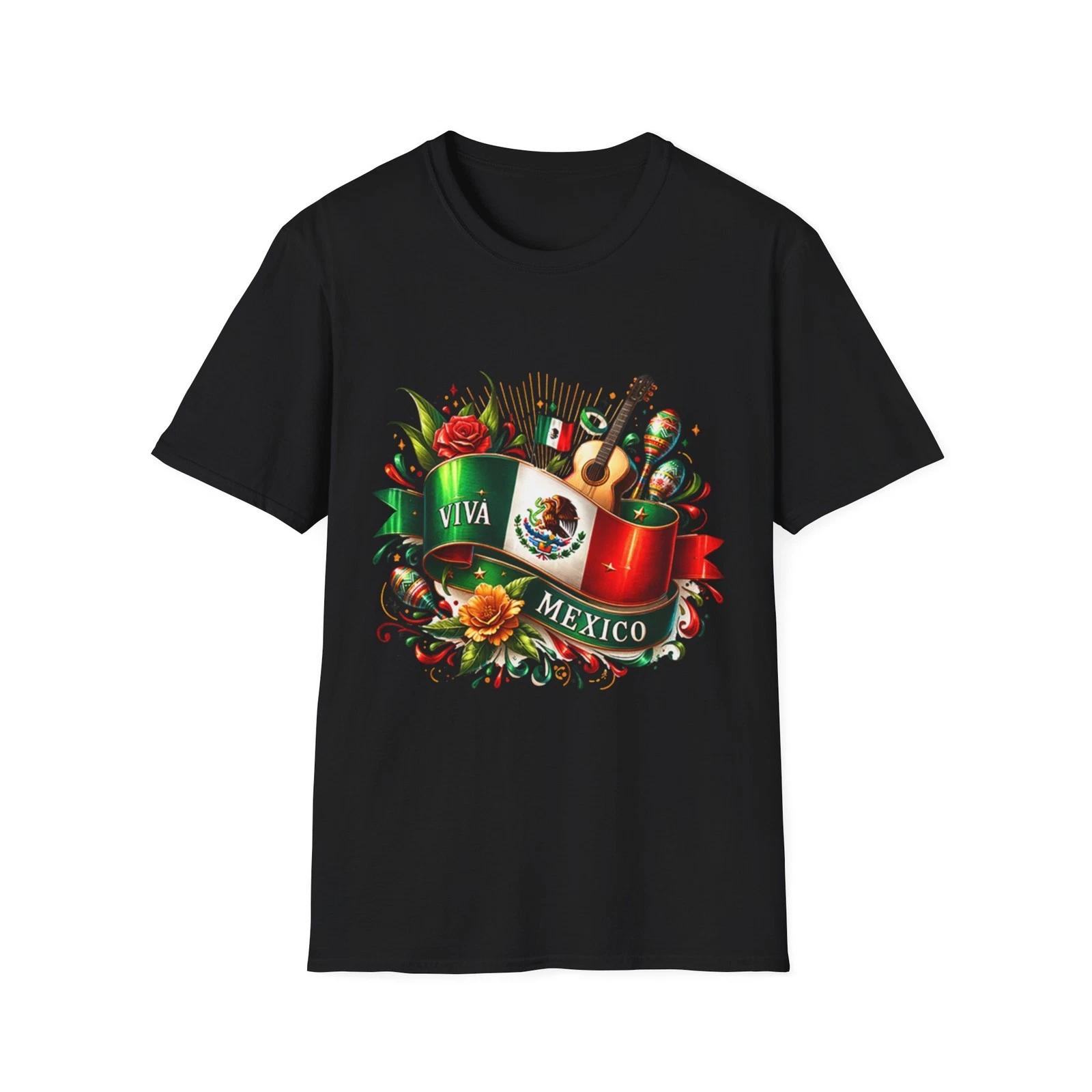 Viva Mexico graphic T-Shirt Mexican flag, guitar, sombrero M