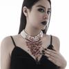 Goth Vintage Red Blood Imitation Pearl Chain Necklace for Women Long Tassel Crystal Beads Pendant Halloween Party Jewelry