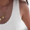Women Vest Sling Sleeveless Ribbed Tops Pure Color Backless Lace Trim Large Neckline Knitting Tops Daily Wear