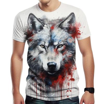 Summer Round Neck 3D Wolf Pattern Print Top Fashionable Casual Short Sleeved Men's T-shirts
