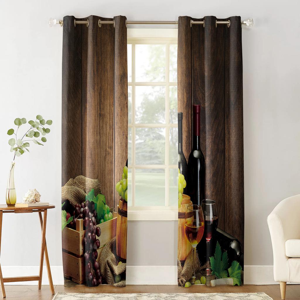 Wine Glass Wine Fruit Grapes Window Curtains Bedroom Kitchen Drapes Panel Curtains for Living Room Christmas Home Decor