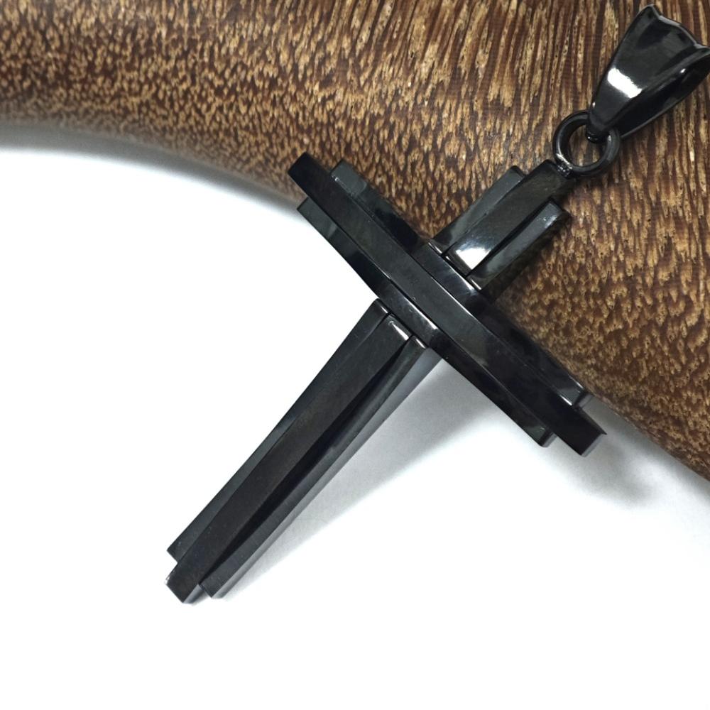 Stainless Steel Double-layer Cross Leather Rope Necklace Men's Black 3MM Simple Jewelry
