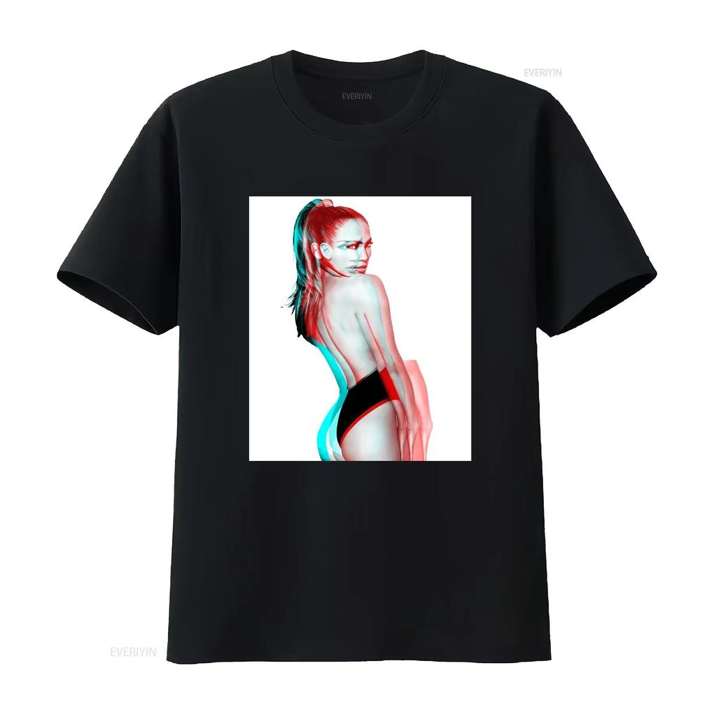 Jennifer Lopez Glitch 3D Effect Portrait T-Shirt Pop Star Vintage Aesthetic White Unisex Casual Women And Men T-shirts