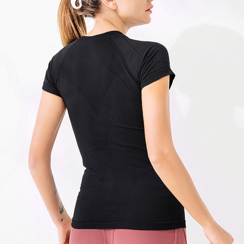 Rychleschnoucí bezešvé sportovní tričko Dámské jednobarevné tričko na jógu s krátkým rukávem Běh Košile Fitness Gymnastika Topy na cvičení