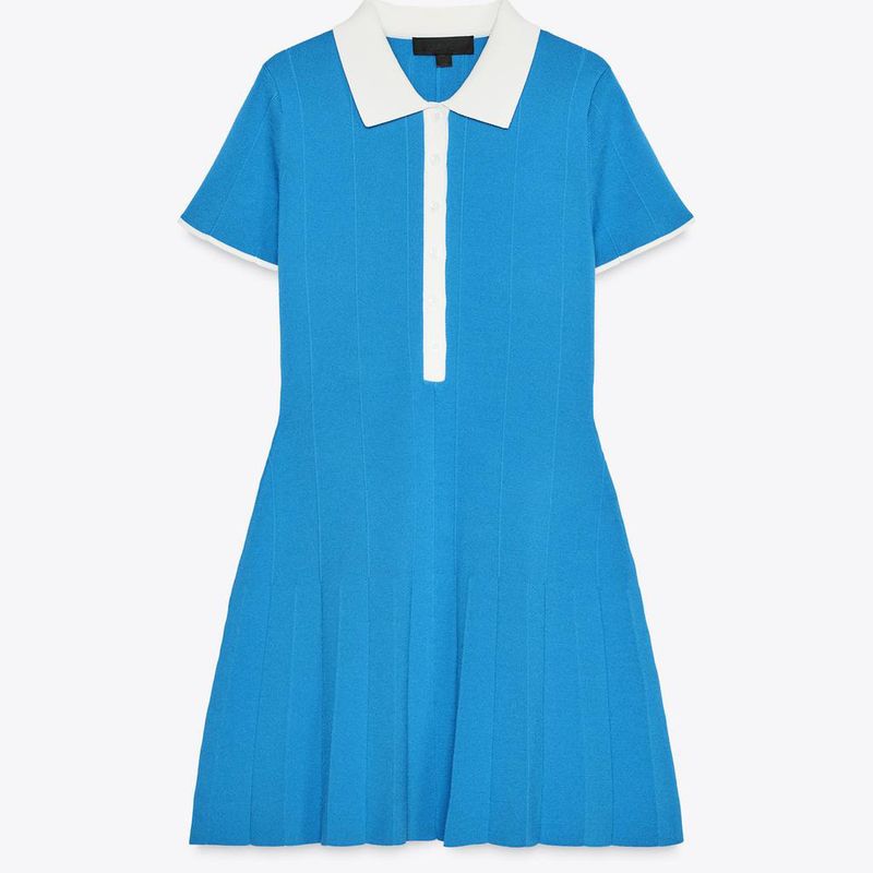 Summer New Women clothes A- line Hem Knit Shirt Lapel Short sleeve Mini Dress 4938014