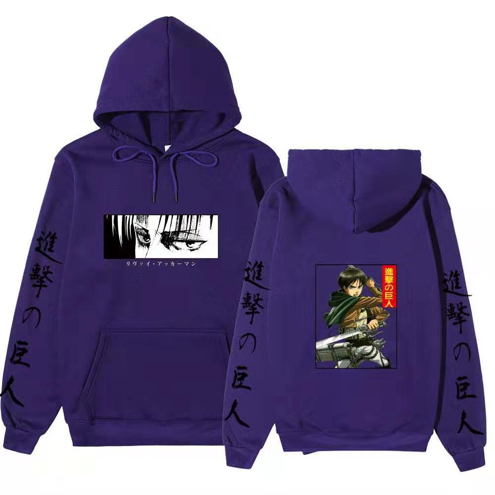Unisex Attack on Titan Hoodie, Levi Ackerman & Eren Yeager Front Back Print Pullover, Long Sleeve Anime Graphic Hooded Sweatshirt Streetwear