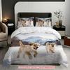 Pillowcase Quilt Cover Three-Piece Set,Lively Golden Retriever Snow Running Pattern,Strong And Durable,Machine Washable