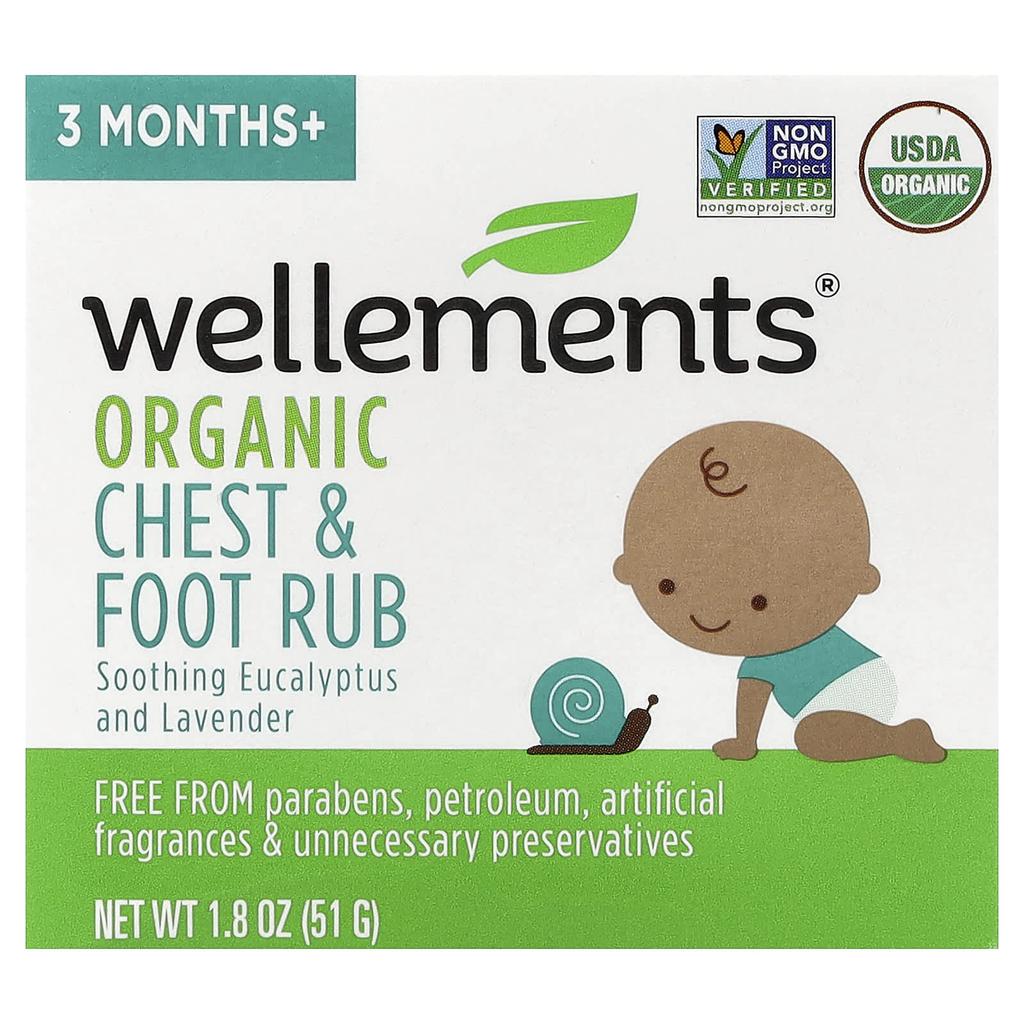 Wellements Organic Breast and Foot Rub, 3 months and older, Soothing Eucalyptus and Lavender, 51g (1.8oz)