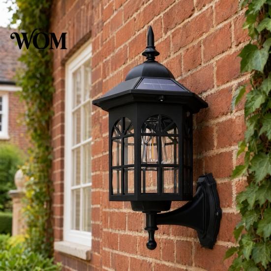 Solar Courtyard Lighting Vintage Wall Light, Motion Sensor Outdoor Sconce with Glass Automatic Dusk To Dawn Light Shade, Waterproof Garden Lantern for