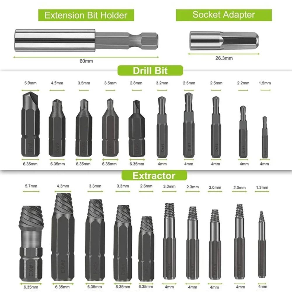 22Pcs Bit Set Damaged Screw Extractor Drill Extractor Kit Stripped Screw for Broken Bolt Extractor All-Purpose with Magnetic