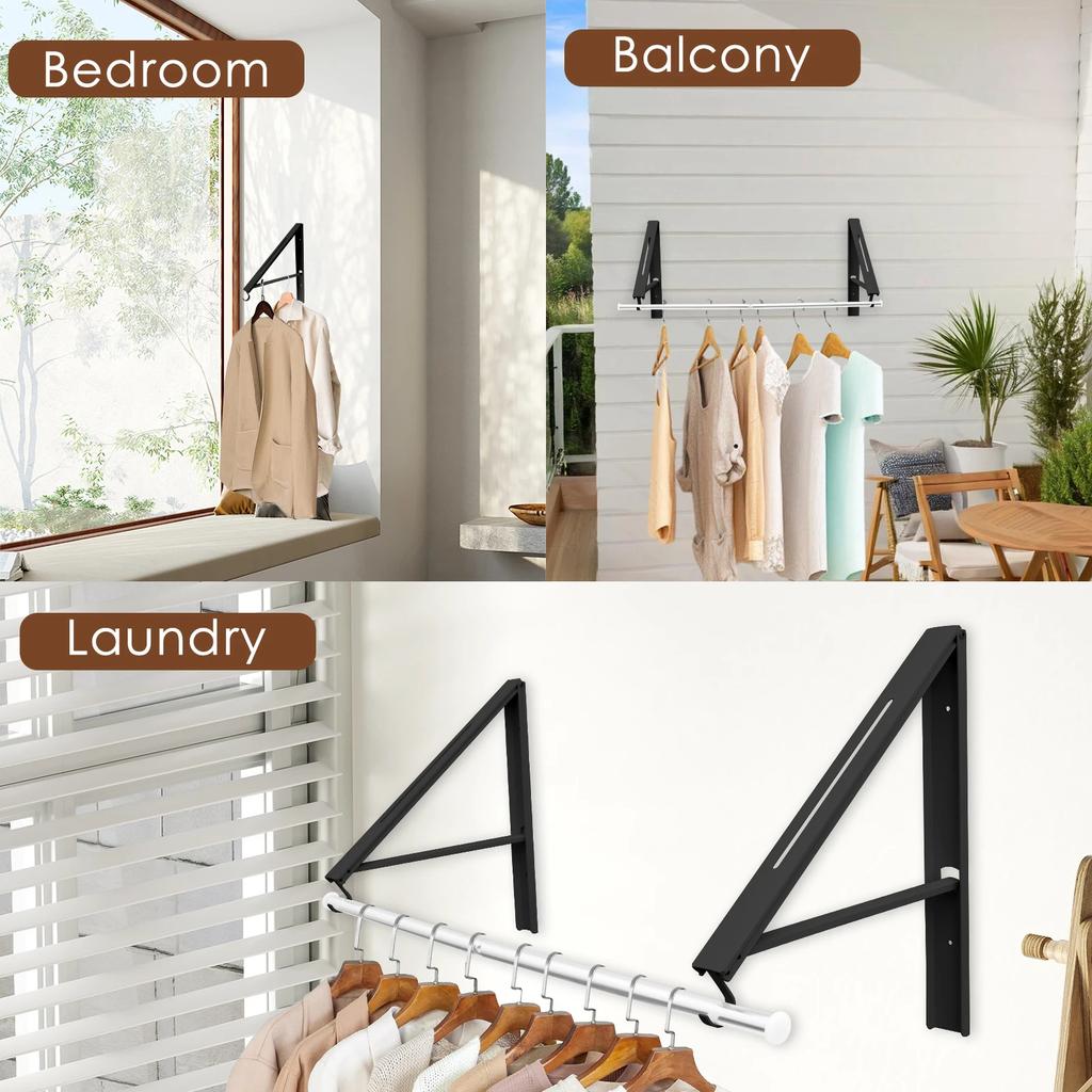 Stainless Steels Space Saving Foldable Clothes Hanger For Home Bedroom Laundry Room Wall Wall-Mounted Clothes Drying Rack