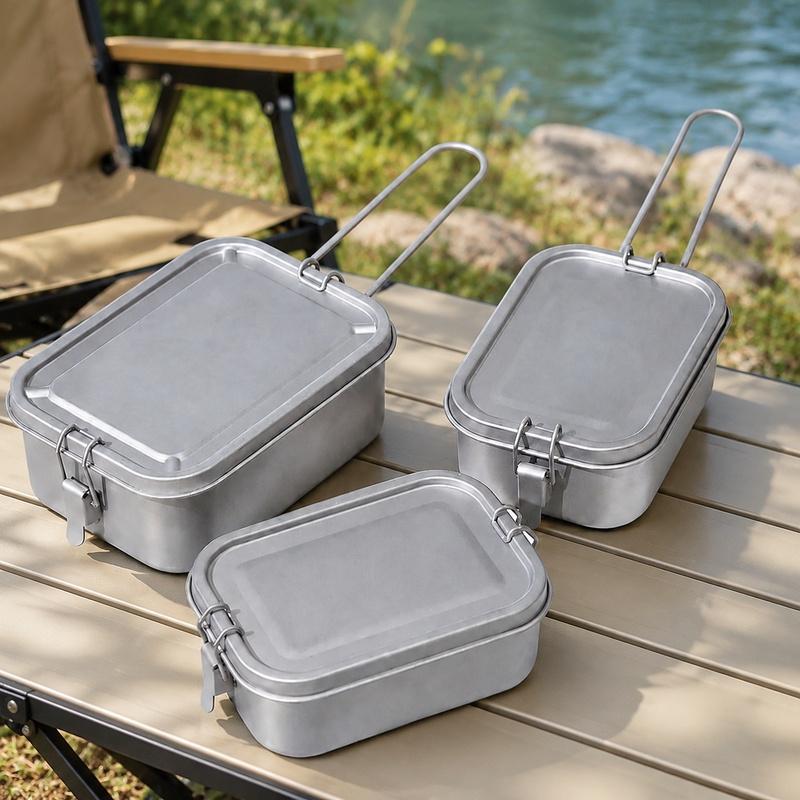 Lightweight Titanium Lunch Box with Foldable Handle, Leakproof Design Ideal for Camping, Hiking, and Outdoor Adventures