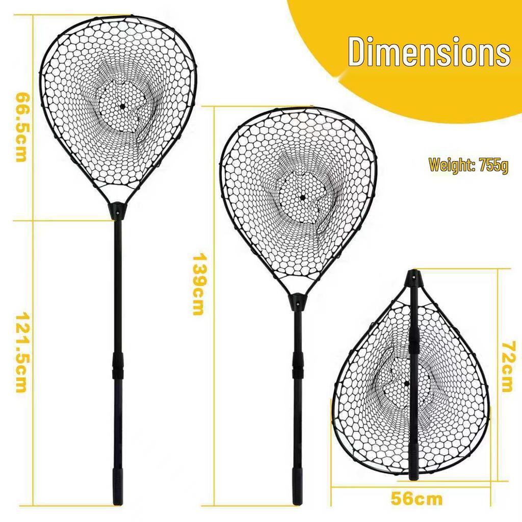 Extra Large Aluminum Alloy Telescopic Landing Net with Deep Silicone Bag