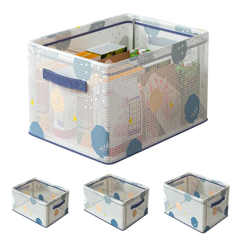 Waterproof PVC Clothes Storage Basket Clear Foldable Underwear Organizer Box with Metal Frame Save Space Sundries Storage Box