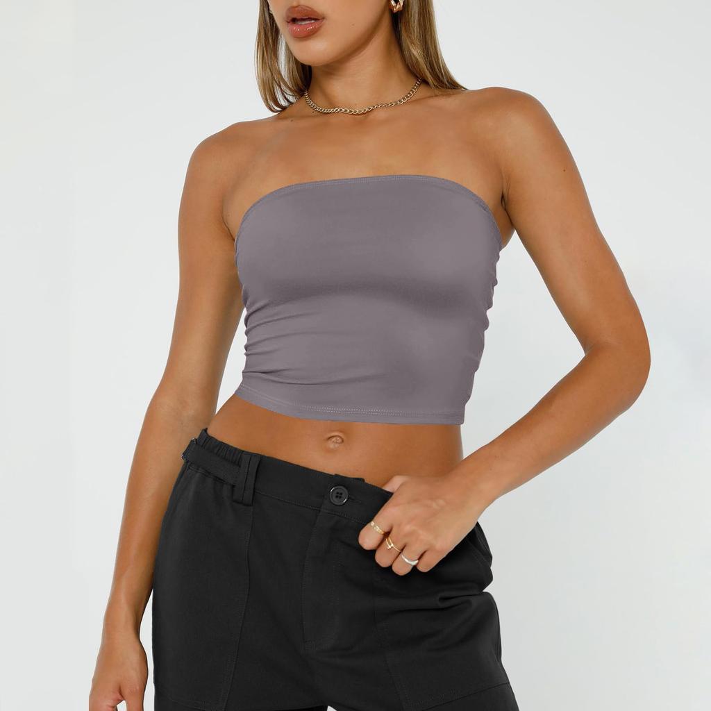 Women's Sleeveless Solid Color Women's Bandeau Tops Strapless Navel Tops Basic Backless Bandeau Cute Summer