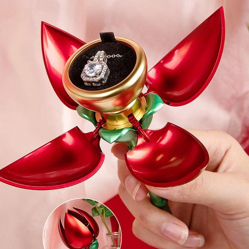 Automatic Opening Rose Shape Jewelry Box Jewelry Rings Organizers Suitable for Rings and Pendants with Elegant Design