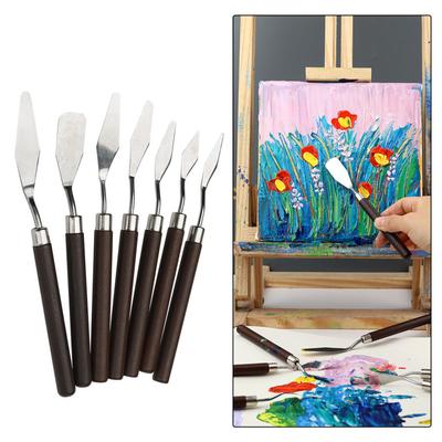7-teiliges Spachtel-Set mit Holzgriff, Palettenmesser, Edelstahl-Mischschaber für Öl- und Acrylmalerei