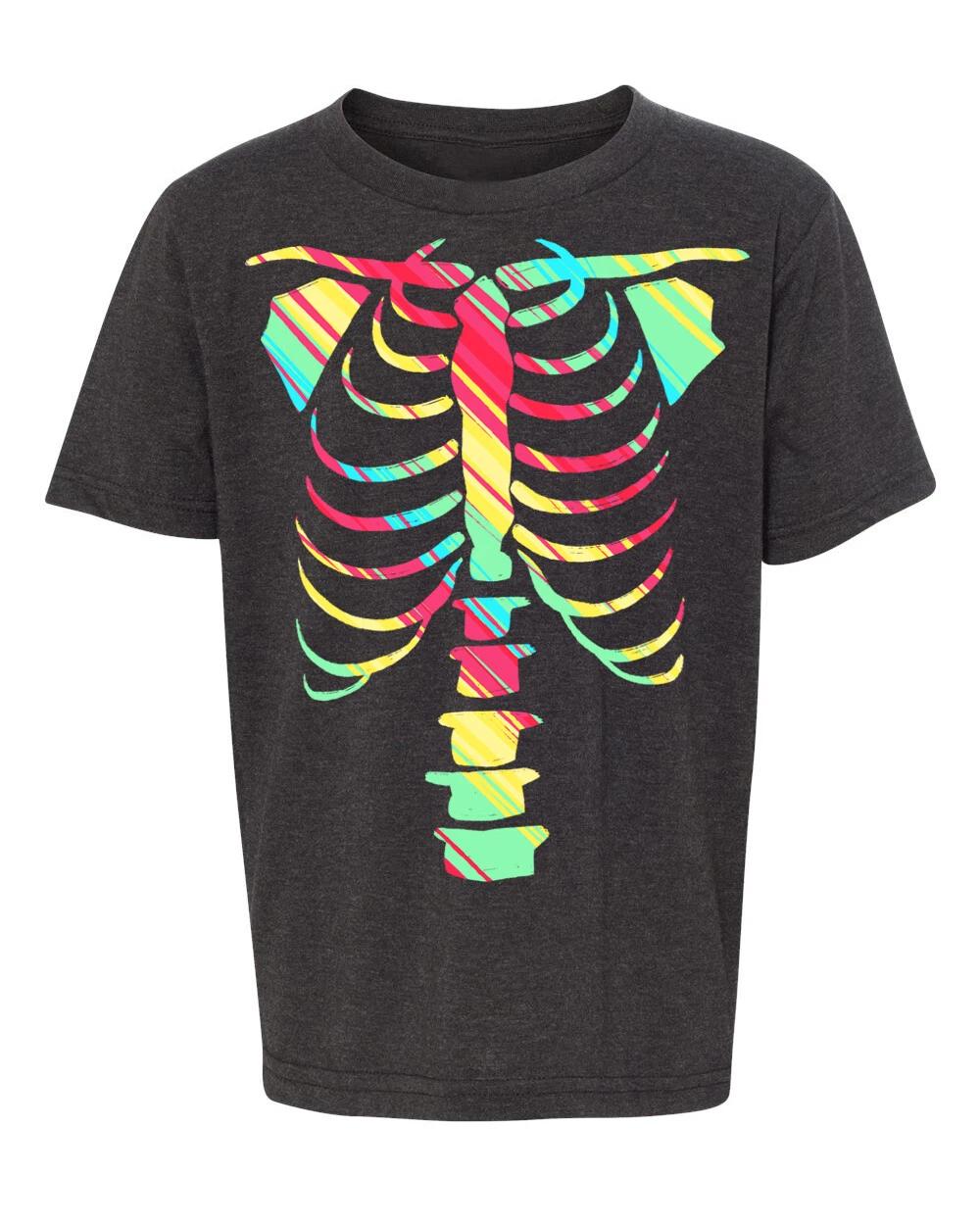 Neon Rainbow Skeleton Kid s T-Shirt, Graphic Tees, Halloween Shirt 3XL
