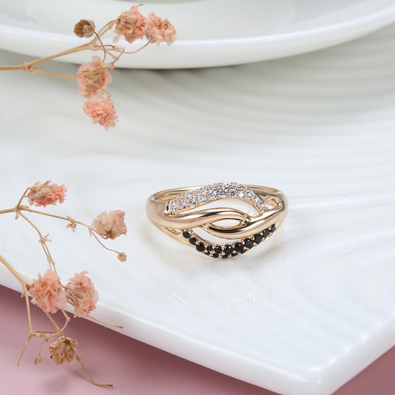 Nuevos Pendientes Anillo con Hojas Color Oro Rosa Conjuntos Para Mujeres Bling Zircón Negro Natural Pendientes Finos Elegantes Conjuntos de Joyería para Bodas