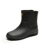 Fashion men's rain shoes medium tube rain boots non-slip water shoes short tube fleece rubber shoes kitchen car wash fishing work shoes