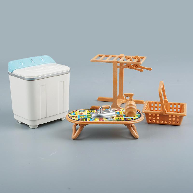 Creative Miniature Simulation Accessories Mini Children'S Play House Doll House Washing Machine Set Hanger Basket Model Toy