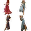 Elegant Women Wrap Summer Boho Floral Short Sleeve Maxi Print Dress For Holidays