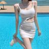Women's Solid Bareback Hollow Out Slim Sleeveless Strapless Dresses