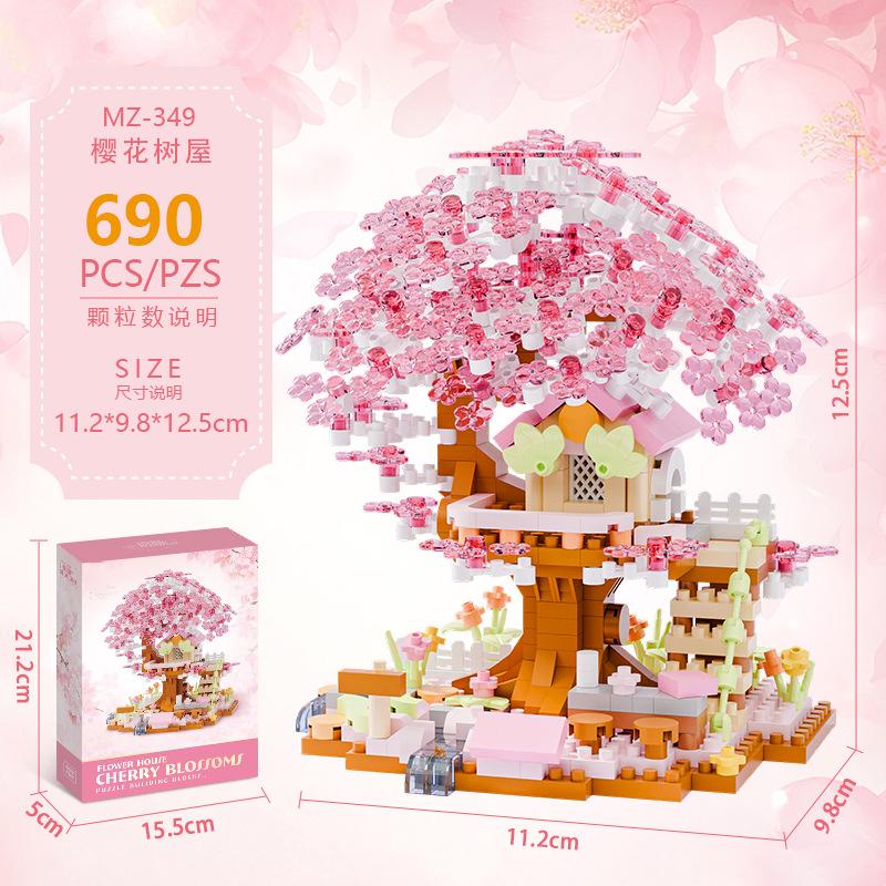 Flowers Sakura Bricks Construction Set Adult Micro Building Blocks Toys for Children Girl 6 Year Gift House Mini Blocks Kids Toy