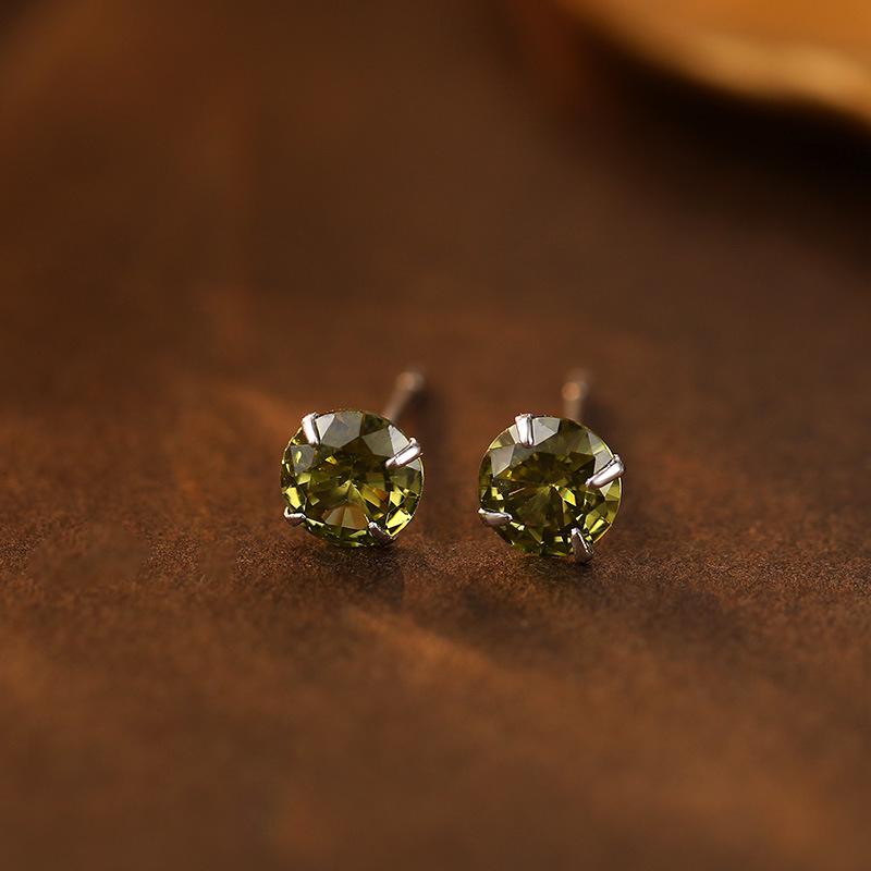 Banyan Tree S999 Silver Birthstone Earrings: Women's Four-Claw Colored Diamond Ear Studs for Everyday Wear