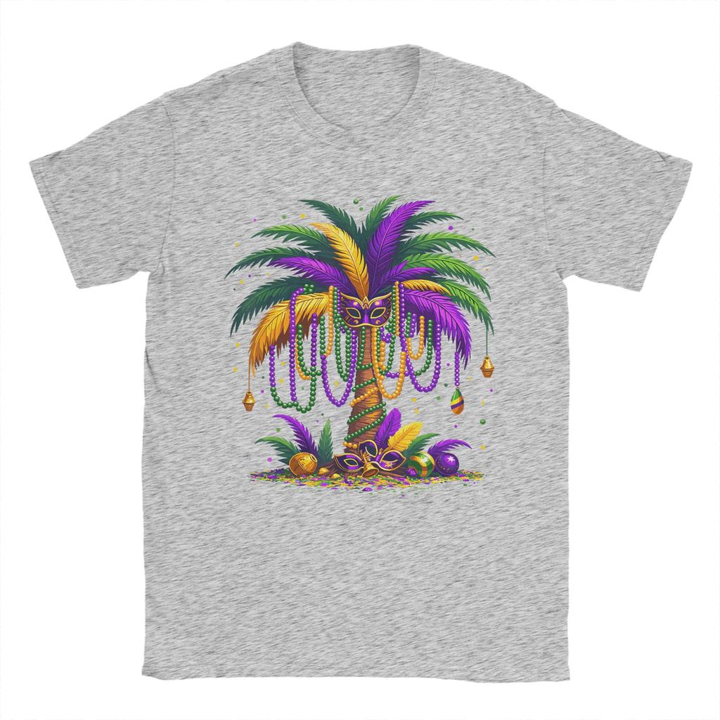 Mardi Gras Palm Tree TShirts Unisex Novelty Pure Cotton Tees Crew Neck Short Sleeve T Shirts Gift Idea Tops