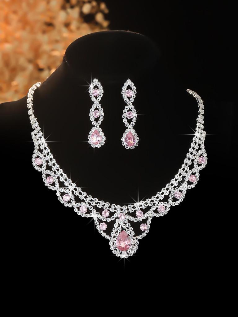 Elegant Rhinestone Zirconia Necklace & Jewelry Set for Bridal & Evening Wear