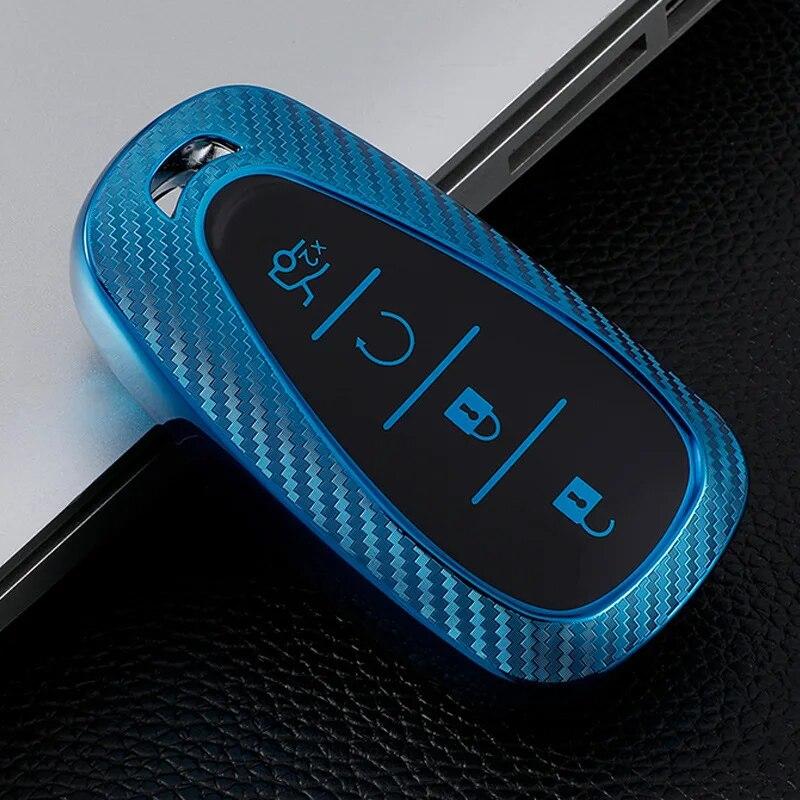 Husa pentru chei de mașină cu model de carbon TPU cu 4 butoane pentru Chevrolet Chevy Malibu Camaro Cruze Traverse Spark Equinox Sonic Volt Bolt