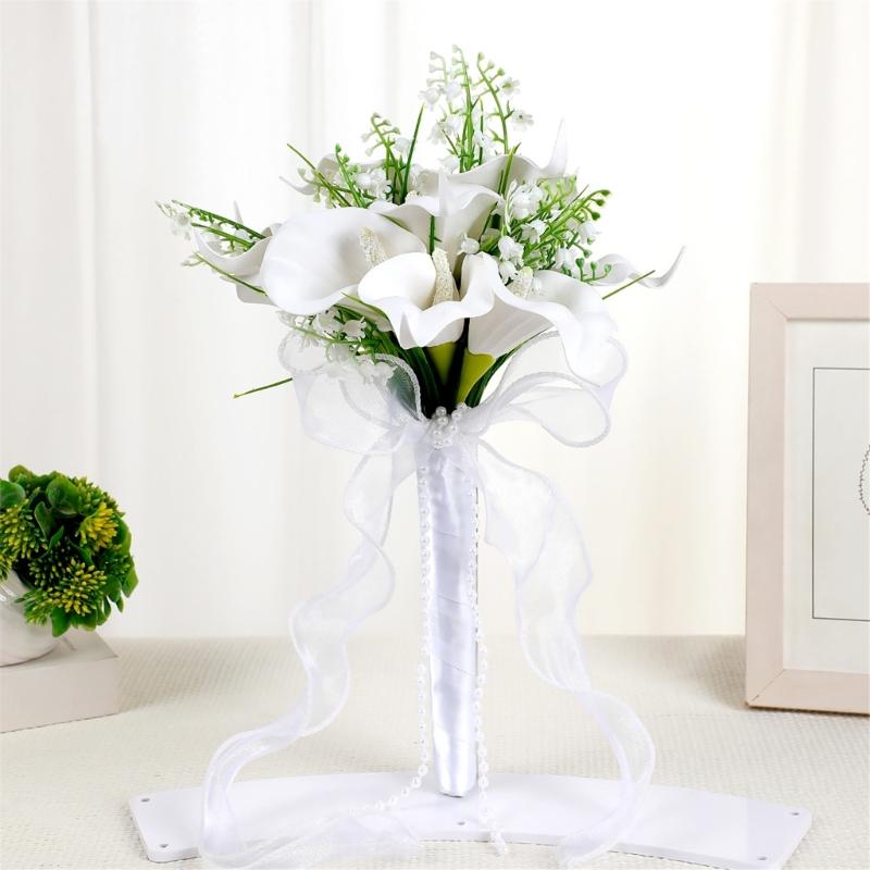 Artificial Silk Flower Bride Handheld Bouquet Wedding Flower Arrangement with Ribbon Design for Ceremony Engagement