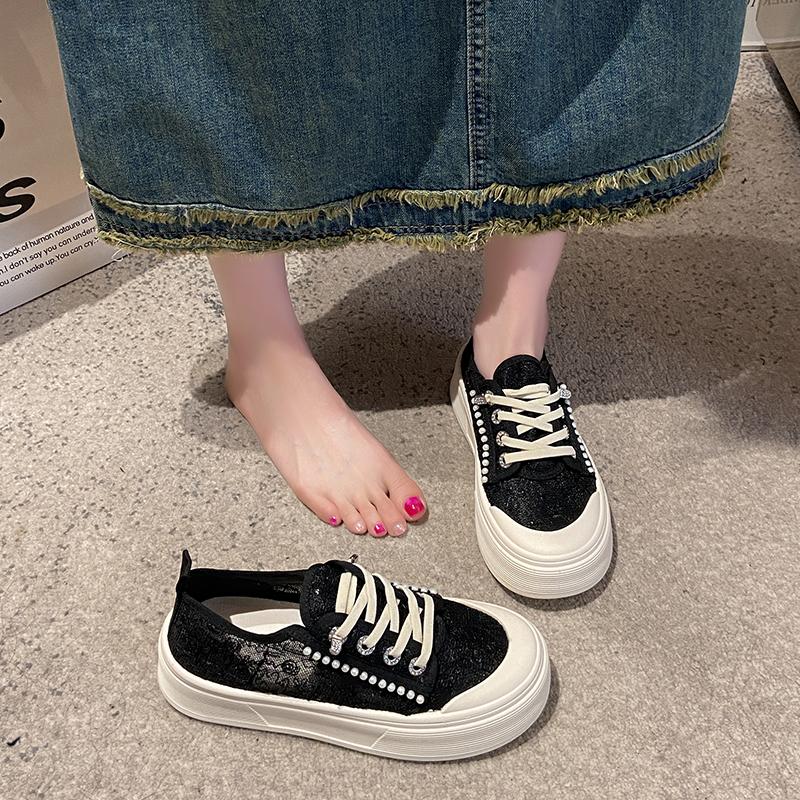 CRLAYDK Klassische Damen-Sneaker Schnürung Jacquard Lässig Sommer Atmungsaktiv Skateboard-Schuhe Damen Plateau Mesh Walking Tennis