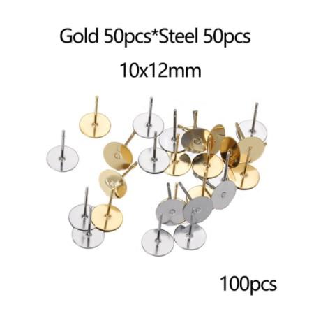 100pcs/lot 3 4 5 6 8 10 12 mm Stainless Steel Blank Earring Stud Base Cabochon Cameo Settings For DIY Jewelry Making Findings