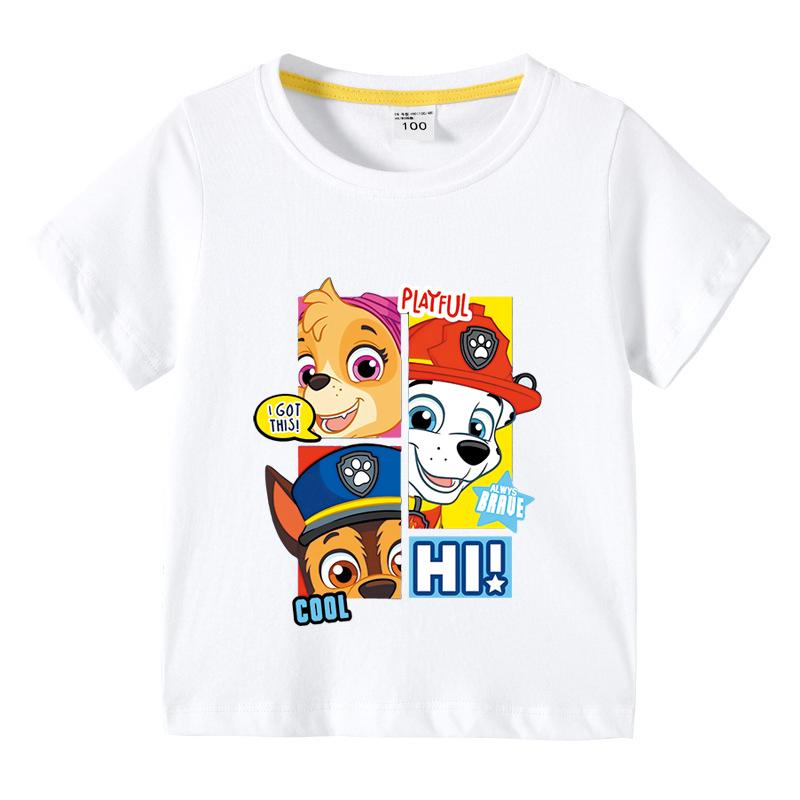 Tlapková patrola Dětské letní oblečení Chlapecké tričko Dětské jednobarevné volné tričko Top Dívčí trička s kulatým výstřihem a kresleným potiskem