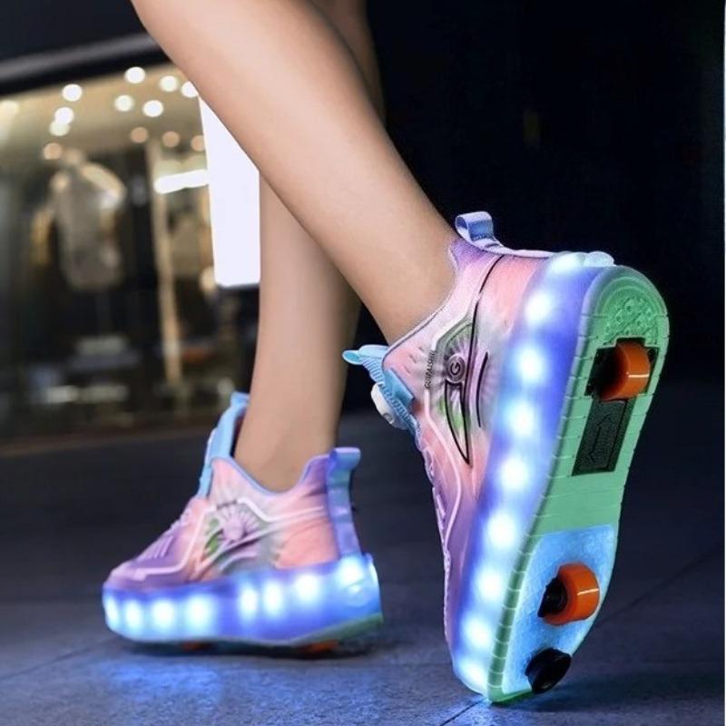 NEW Women 2-Wheel Roller Skates Girl's Sneakers with Wheels Retractable Dual-purpose Kids Speed Skating Sports Shoes with Brake